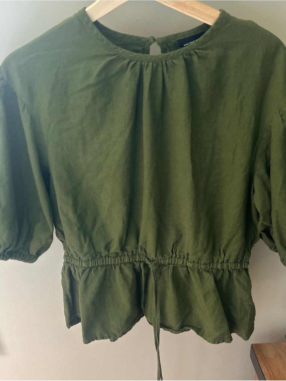 Who What Wear Olive Green Drawstring Peplum Blouse
